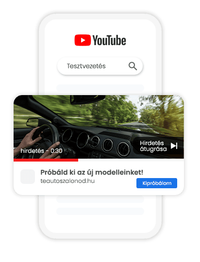 Illusztráció egy youtube hirdetésről, amelyen videóhirdetés jelenik meg egy Youtube keresésre.